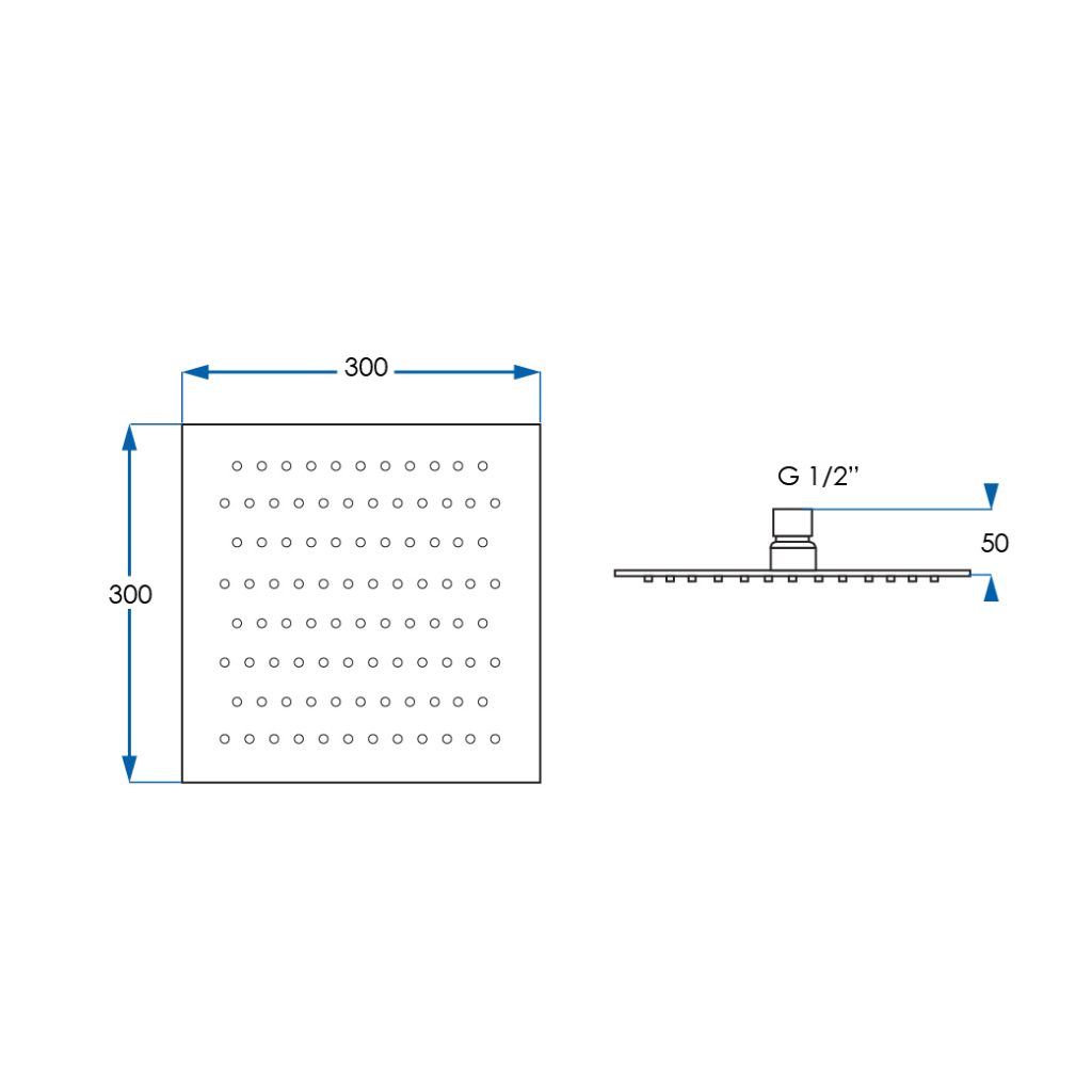 MONSOON Square Shower Head Chrome 300mm Casa Lusso