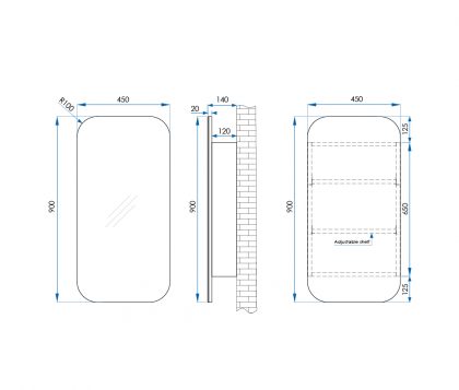 OASIS Rectangle Pencil Edge Mirror Cabinet Matte Black 450x900mm Tech