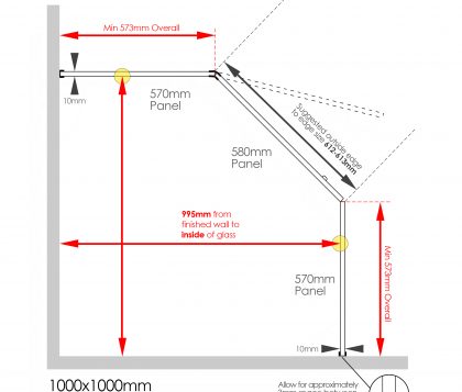 Frameless Shower Kit 1000x1000mm Tech