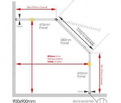 Frameless Shower Kit 900x900mm Tech