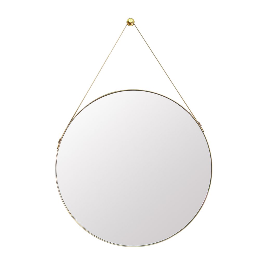 EDEN Round Mirror w/ Brushed Brass 30mm Frame & Hanging Strap 800mm