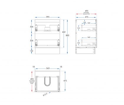 WAVE Floor Mount Vanity 600mm Matte White Tech