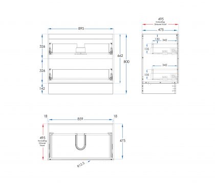 WAVE Floor Mount Vanity 900mm Matte White Tech